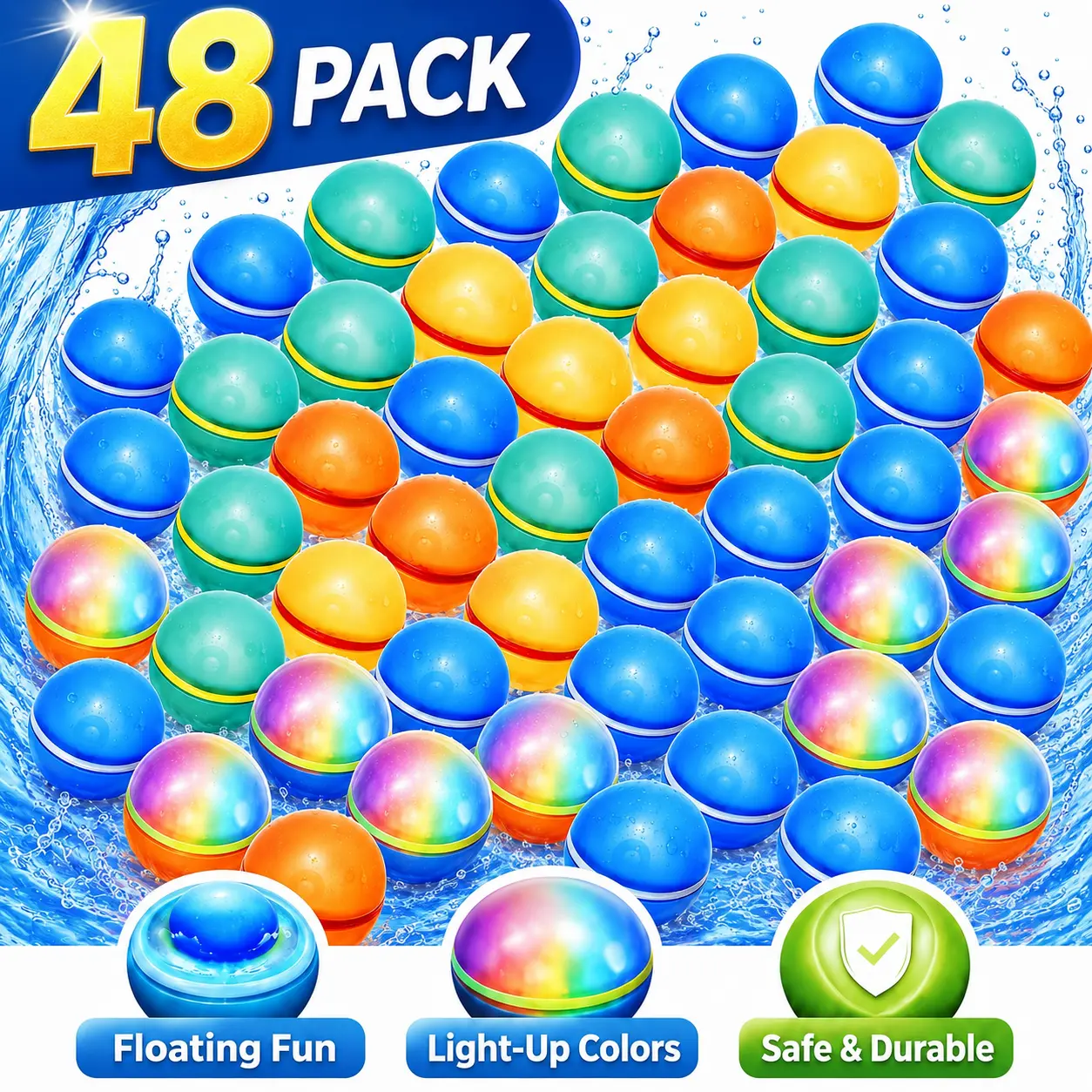 Reusable Magnetic Water Balloons,Quick Fill Self-Sealing Splash Balls, Leakproof Silicone Refillable Balloon for Pool, Beach, Backyard Water Fights, Water Slide Extras,Kids Outdoor Play, Teens & Adults, Sensory Toy, Stress Relief Toys, 12/16/24/32/48 Pack