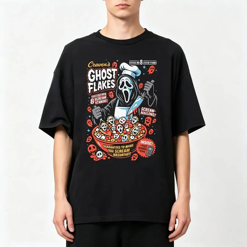 Limited Edition 80s-90s Retro Halloween Cereal Box Style Horror Movie Character Printed Casual Sports Top - Soft Comfortable Fabric, Spooky Season Collectible Gift For Vintage Horror Fans T Shirts Vintage Box Comfort Colors Men's T-shirt Women's T-shirt