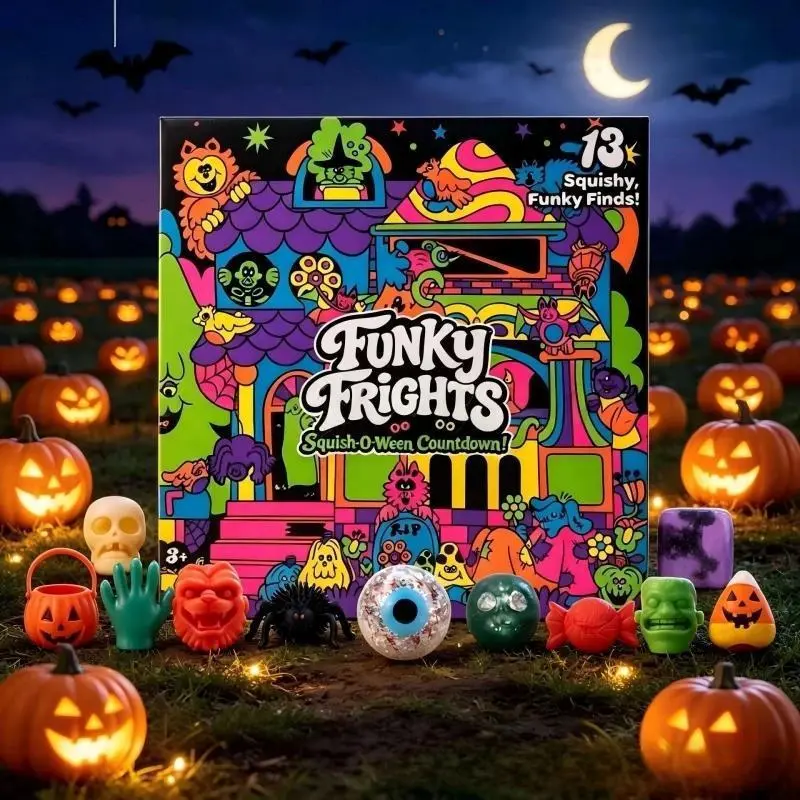 Halloween Party Spooky Slow-Rise Squishy Toys, Creepy Mini Squeeze Vent Stress Relief Fidget Toys in Pop-Surprise Advent Box