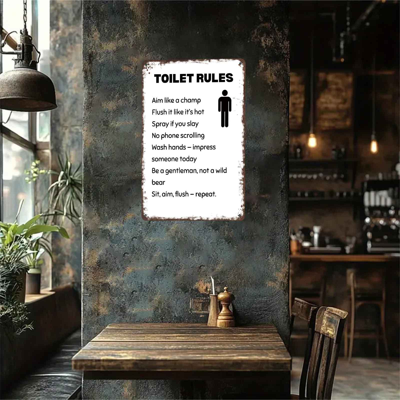 8x12 Inch Aluminum Metal Sign - "TOILET RULES Aim Like A Champ Flush It Like It’s Hot" |   Funny Man Cave & Bathroom Decor, Ideal for Home, Bar, Restaurant, Gas Station, and Public Restrooms |   Hilarious Tin Wall Art, Great Gift for Dads & Friends