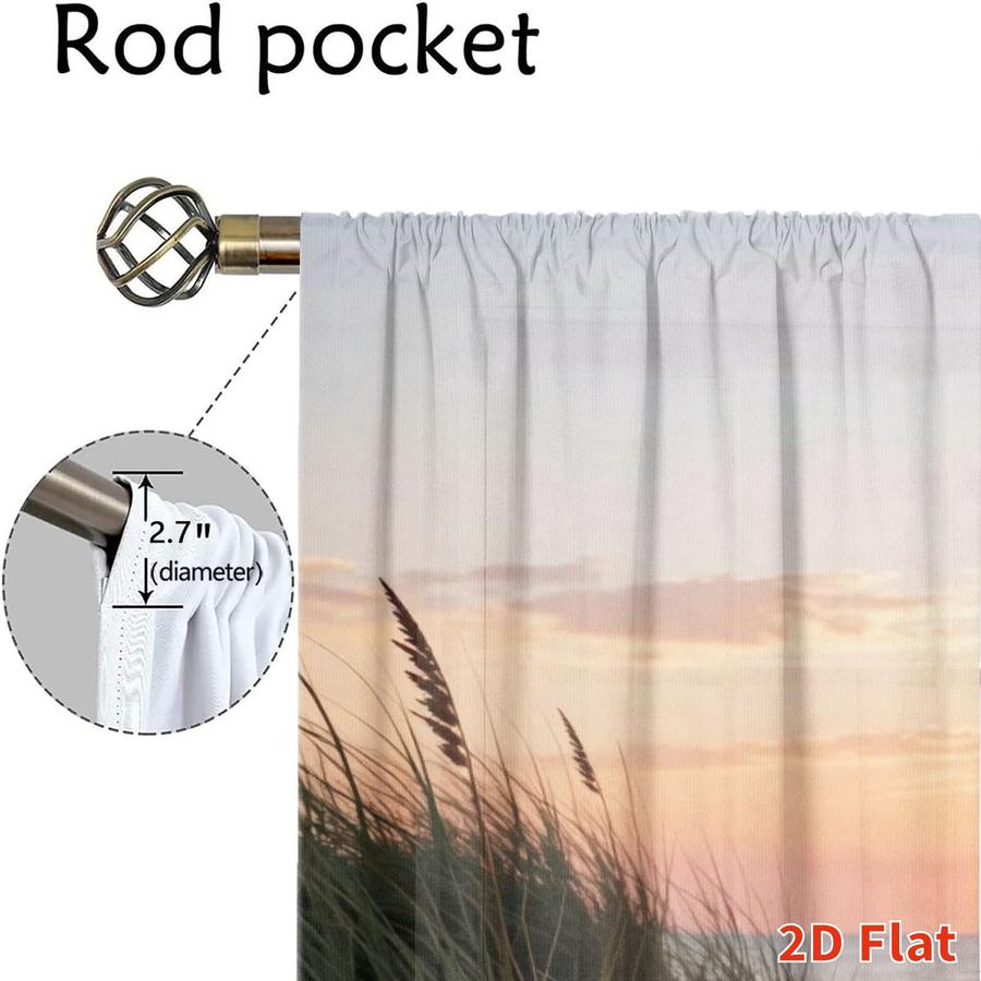 2Pcs Beach Landscape Sunset Pattern Seaside Scenery Sun Blocking Curtains Digital Printed Rod Pocket, Window Treatment For Bedroom Office Kitchen Living Room Study Home Decor