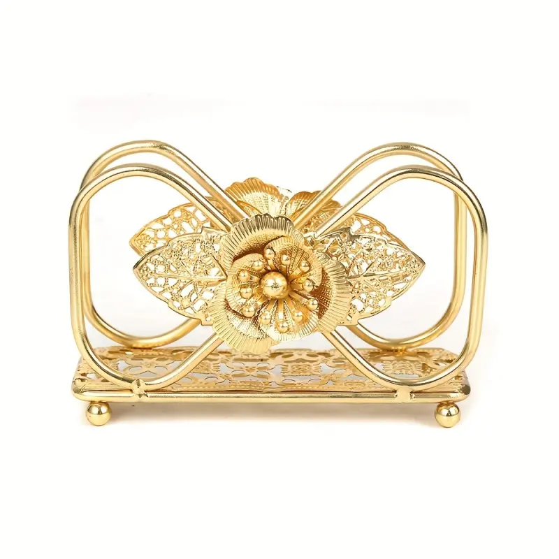 Gold Tissue Holder - Foldable Polished Metal Vertical Modern Home & Bathroom Gadget for High-End Cafes, Hotels, Keeps Tissues Organized, Boosts Aesthetic Appeal