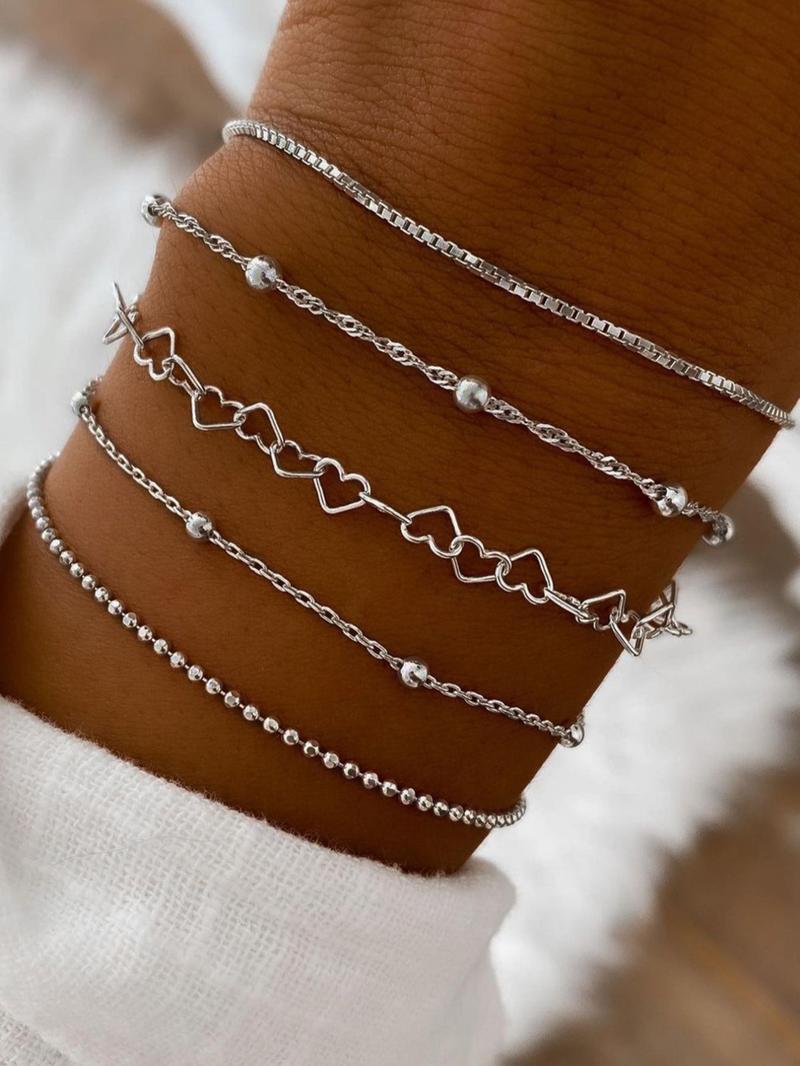 Simple Multi-layer Heart Design Link Bracelet, Personalized Bracelet for Women Jewelry, Stackable Bracelet, Fashion Accessories for Women & Men, Trendy Jewellery Accessories, Trendy Stack Bangle