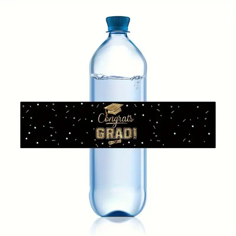 20 sheets/set Stickers Graduation Label Water Bottle Stickers, Black Golden Water Bottle Packaging Label Stickers, University High School Graduation Party Gift Water Bottle Labels,graduation decoration, Decal Sticker, Decorative Labels