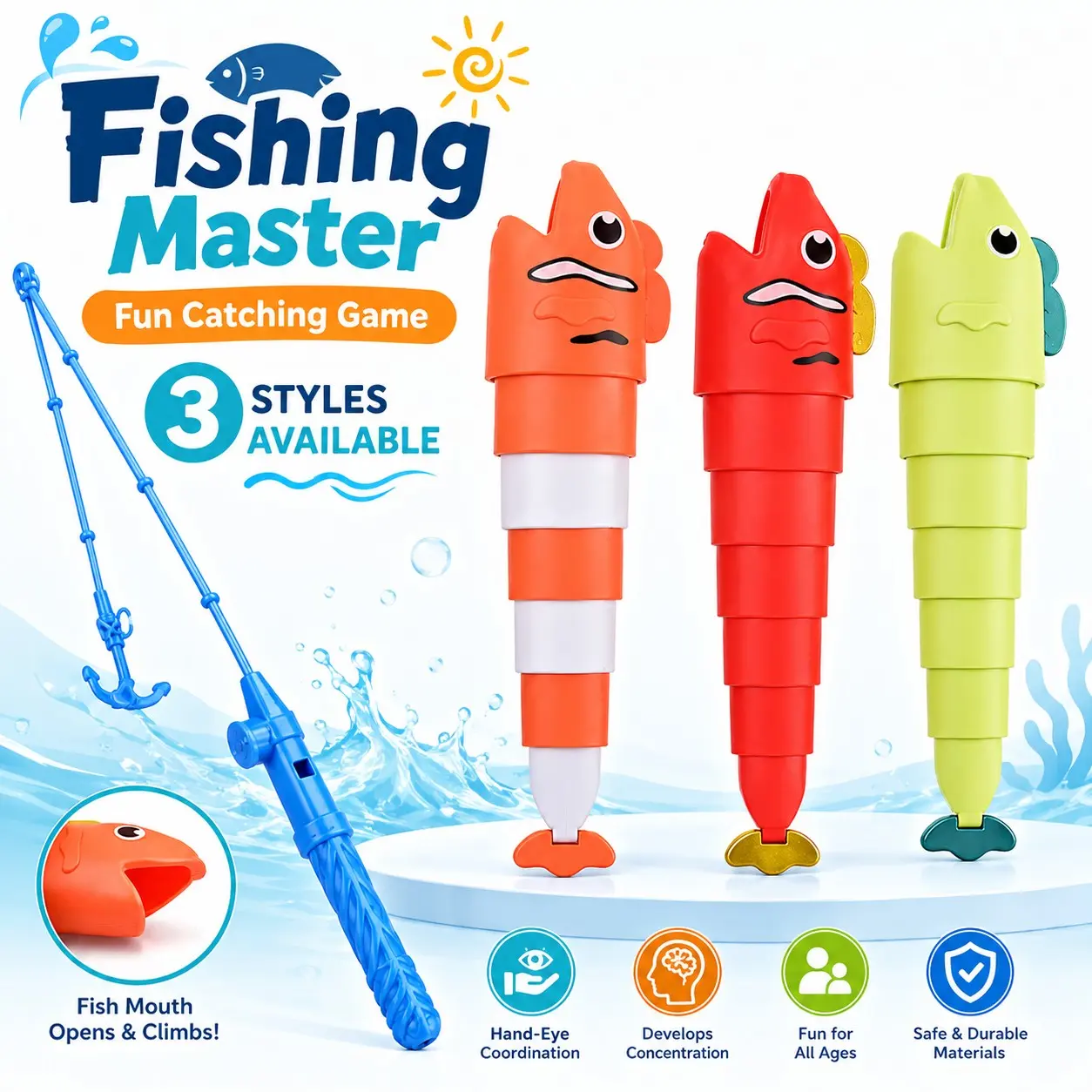 Stretch Fishing Master Toy Set, Cute Pretend Play Fishing Game with Rod, Fishing Playset, 3 Color Options, Single/dual Player, Interactive Family Party Game