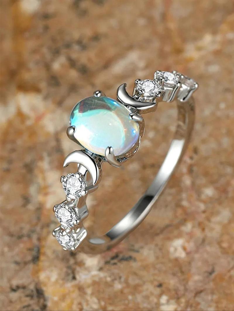 Summer Oval Shaped Artificial Gemstone & Rhinestone Decorated, Oval Halo Ring, Gifts for Her, Wedding & Engagement Jewelry Gift for Women, Wedding Rings