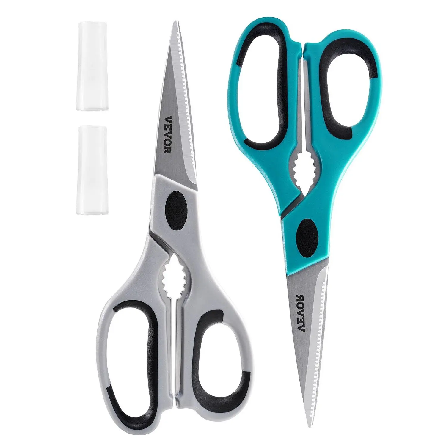 【Summerfinds】VEVOR Kitchen Scissors, 2 Pack Durable Stainless Steel Kitchen Shears with Sheaths, Heavy Duty Cooking Shears with Soft Grip Comfort Handle, Kitchen Utensil for Cutting Meat, Fish, Poultry, Cyan+Grey