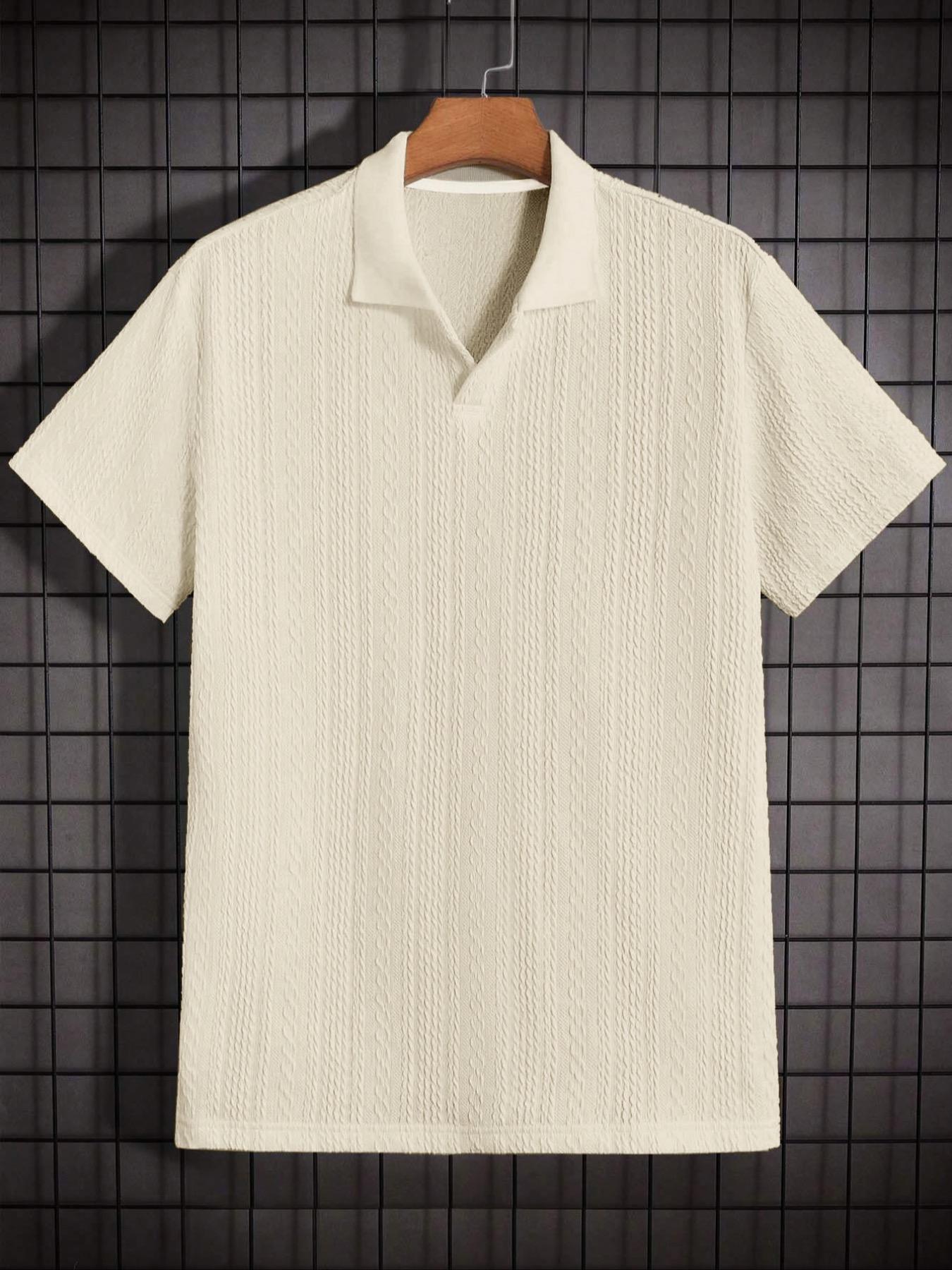 Men's Solid Jacquard Knit Polo Shirt, Regular Fit Casual Short Sleeve Collared Top for Summer, National Day Clothing, Fashion Menswear Men's Clothes for Daily Wear