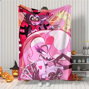 Hotel-Husk And Angel Sweet Interaction Pattern Printed Flannel Blanket, Made Of Skin-friendly Polyester, Lightweight, Comfortable, And Easy To Care For. Suitable For Home Use In The Living Room, Bedroom, Or On The Sofa, And Versatile For Travel