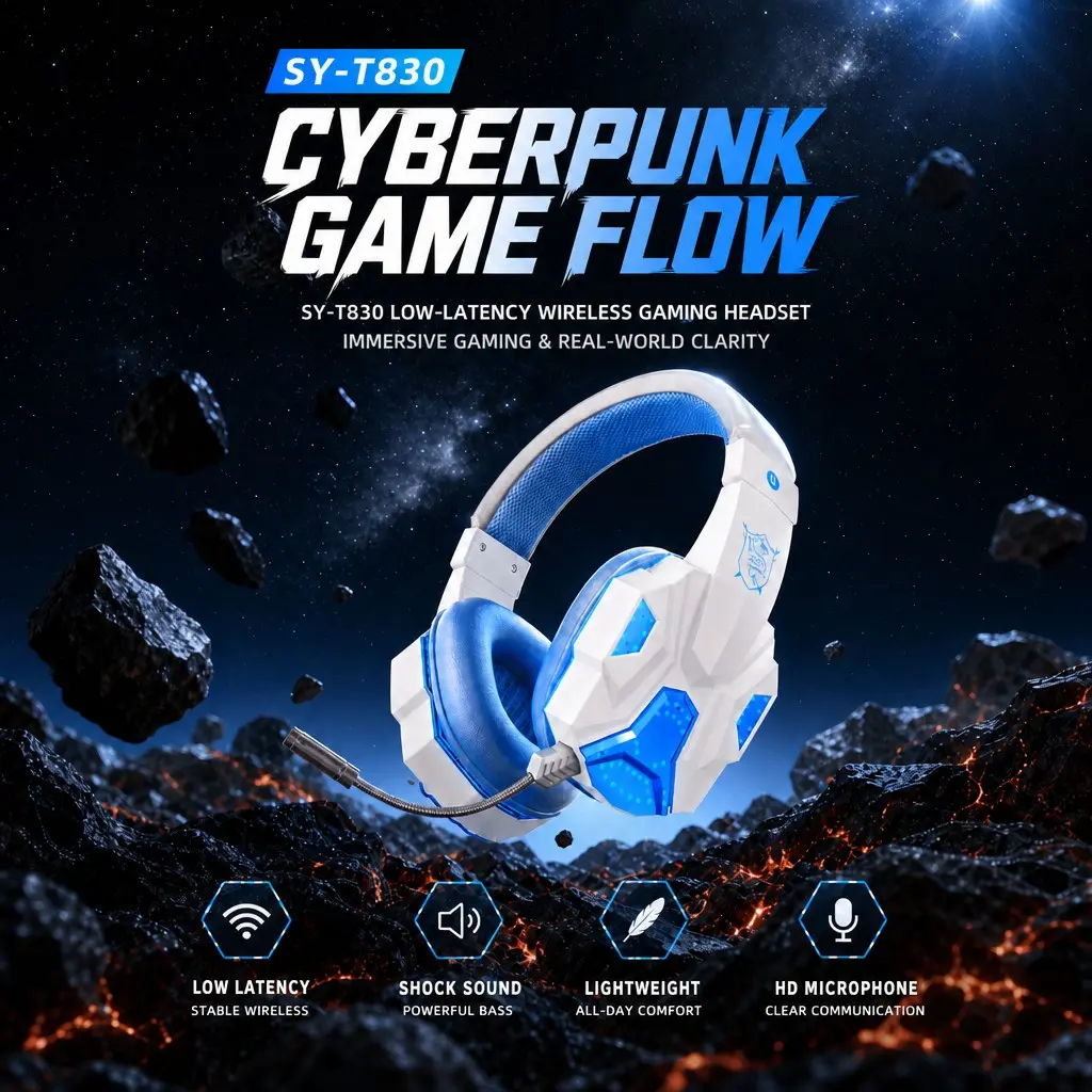 Wireless Bluetooth-compatible Gaming Headset, LED Illuminated, Noise-Canceling, PC Microphone, Office & Sports, Multi-Scene Use