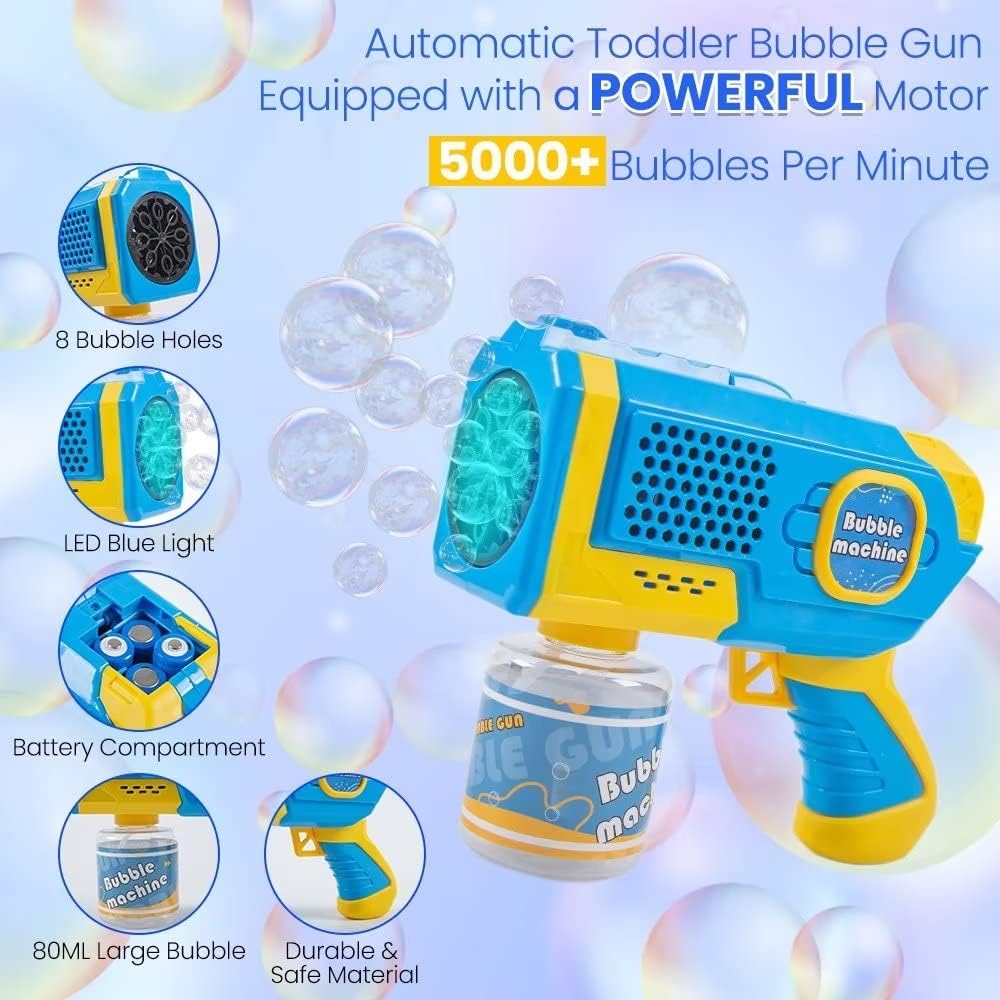 Portable Automatic Bubble Machine, 8-Hole Handheld Glowing Bubbles, Includes 270ML Bubble Solution, Perfect Summer Beach Party Gift
