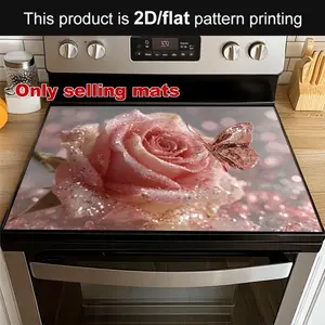 Elegant Rose Pattern Rubber Stove Protector, Heat Resistant, Non-Slip, Water Absorbent, Easy Clean, Oven Pad, Refrigerator Pad, Kitchen Counter Cover, Kitchenware