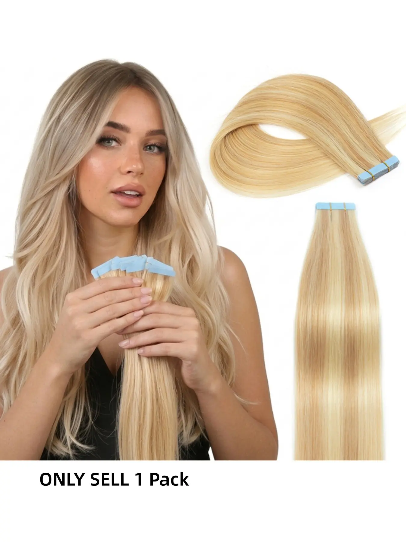 20pcs Invisible Seamless Hair Extensions, Natural Straight Hairpiece, Gold Light, 12-20 Inches, No Glue, High-Quality Human Hair