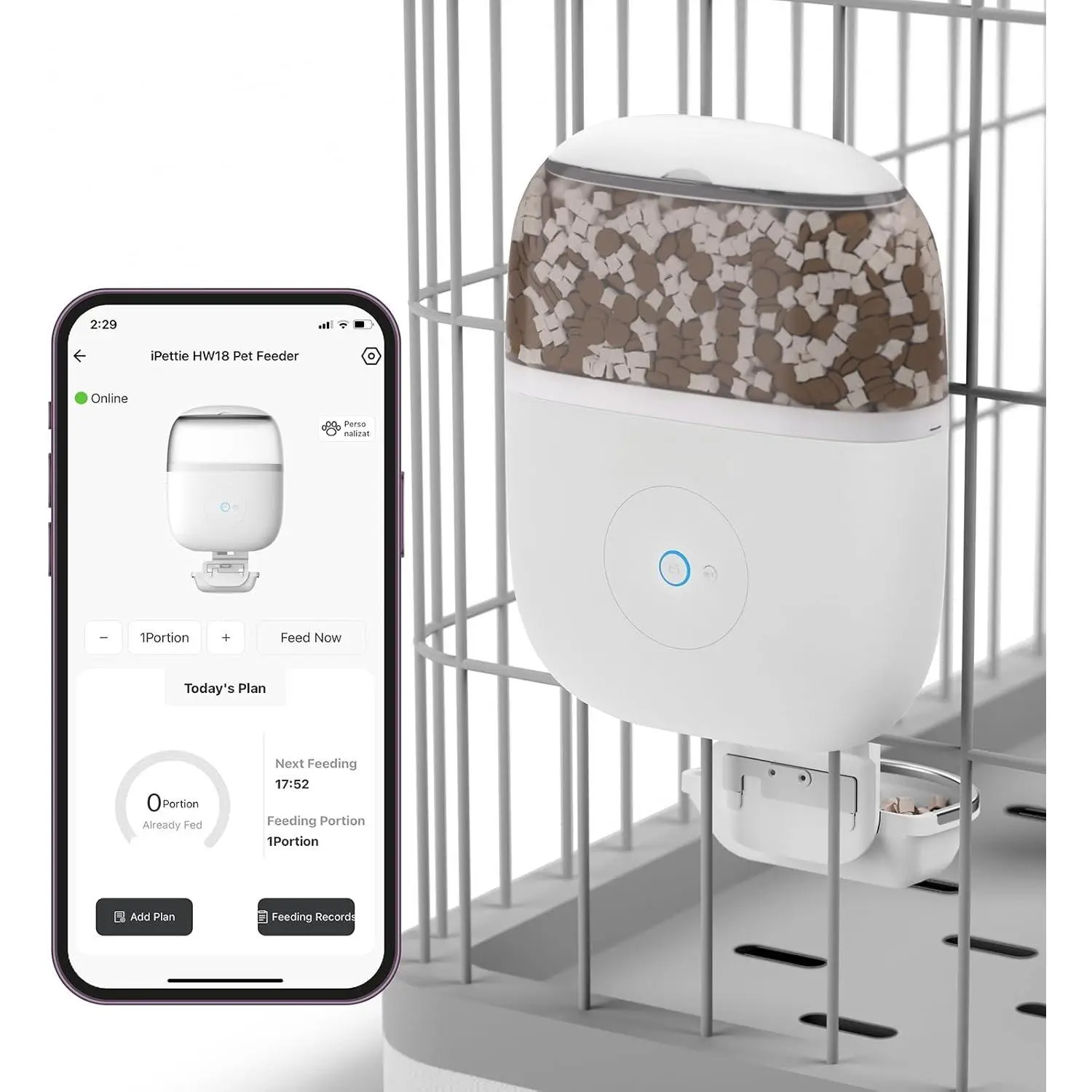 WiFi  Cage Feeder, Remote & Portion Control, 62oz | WiFi APP Control, Timed Feeding, Compatible with 5-30mm Dry , Ideal for Rabbits, Cats, Dogs, Hamsters, and  Stores