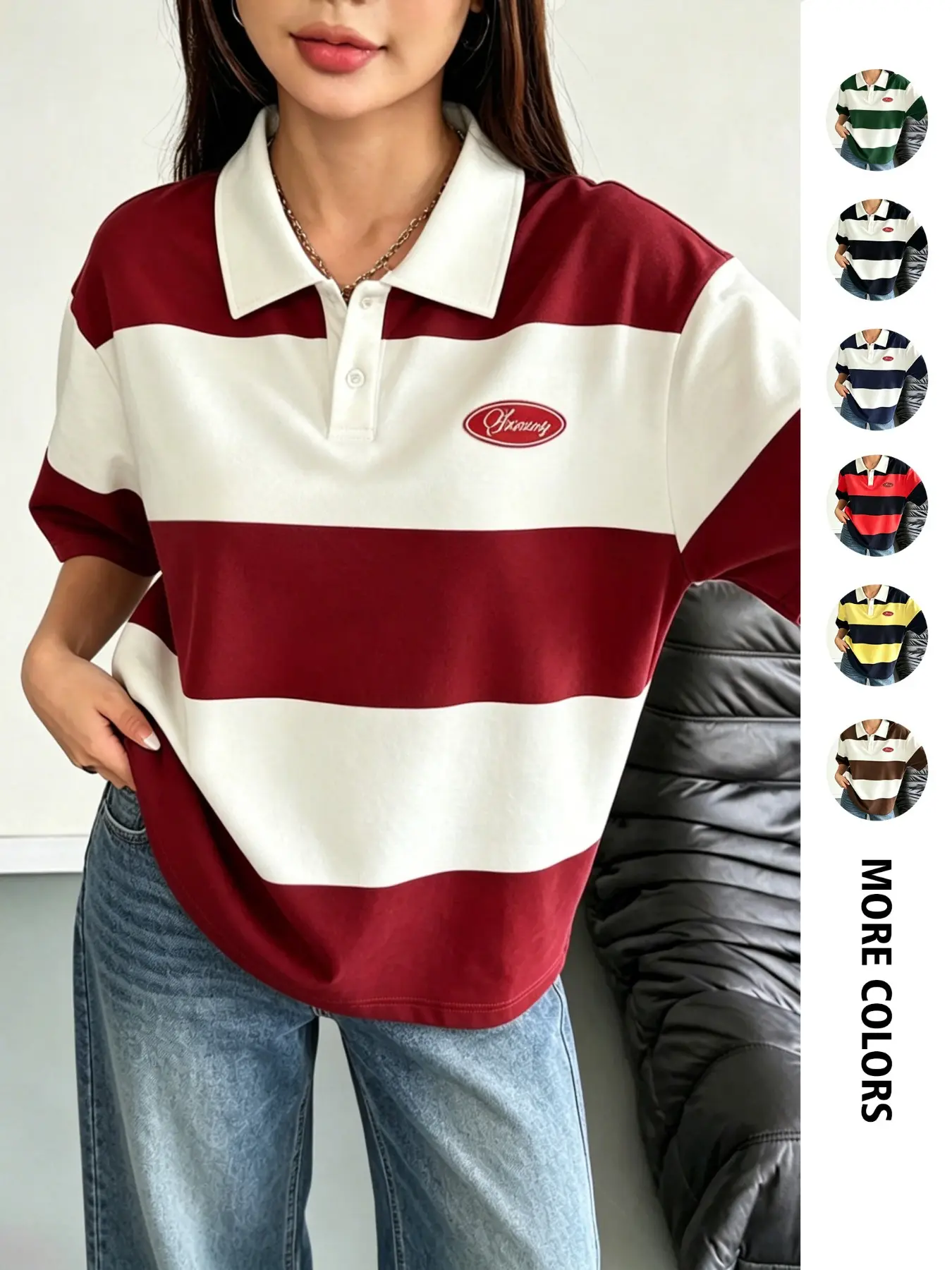 Women's Casual Street Fashion Patchwork Colorblock Short Sleeve T-Shirt, Striped Design, Soft Comfortable Summer Top, Daily Wear & Sports