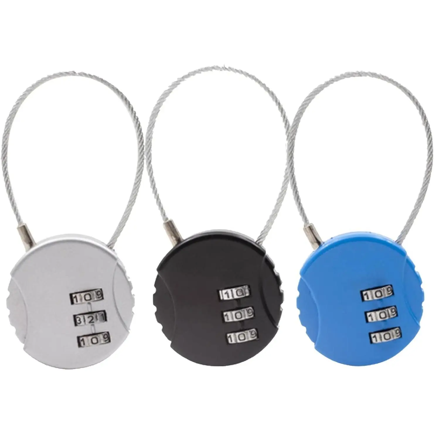 3 count 3-Digit Combination Lock Gym Locker Lock  Outdoor Mini Wire Rope Combination Padlock for Zippers, Backpacks, Trolley Cases, Gym Lockers, Fence