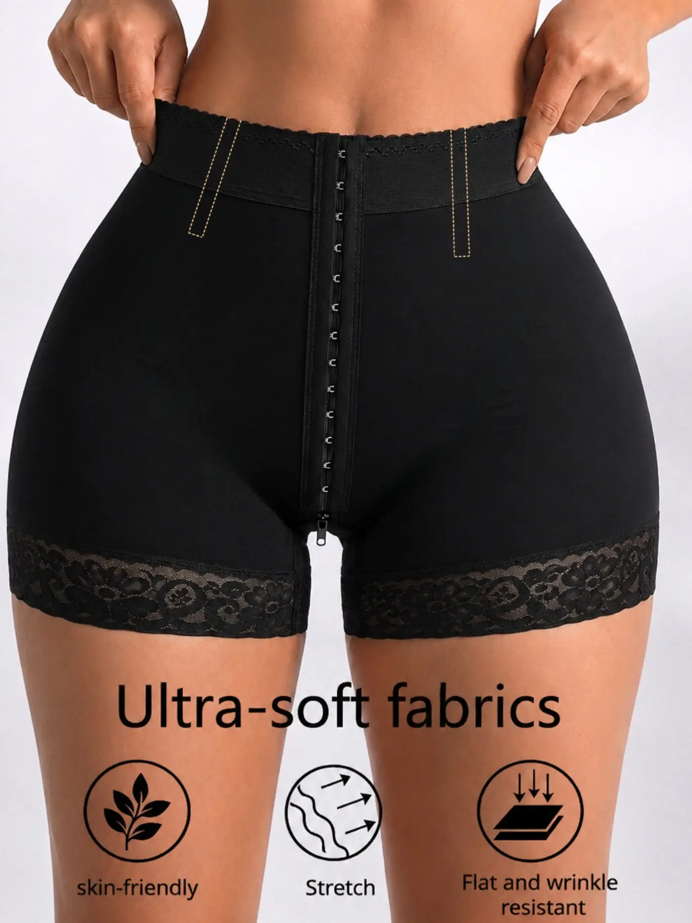 1 Count Women's Scalloped Wave Edge Shapewear Bottoms, Colombian, Fajas, 3-Row Hook & Eye Closure Firm Panty, Crotch Zipper Briefs, Anti-Slip Lace Hem Sculpting Shorts, Butt-Lifting Panties, Underwear, Ideal For Special Occasions, Adjustable