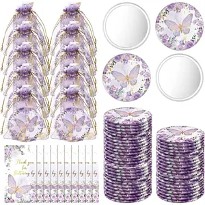 36 Sets Butterfly Baby Shower Party Favors, Butterfly Compact Pocket Mirrors and Thank You Cards Gifts Bulk for guests Bridal Shower Wedding Gender Reveal Party(Purple)