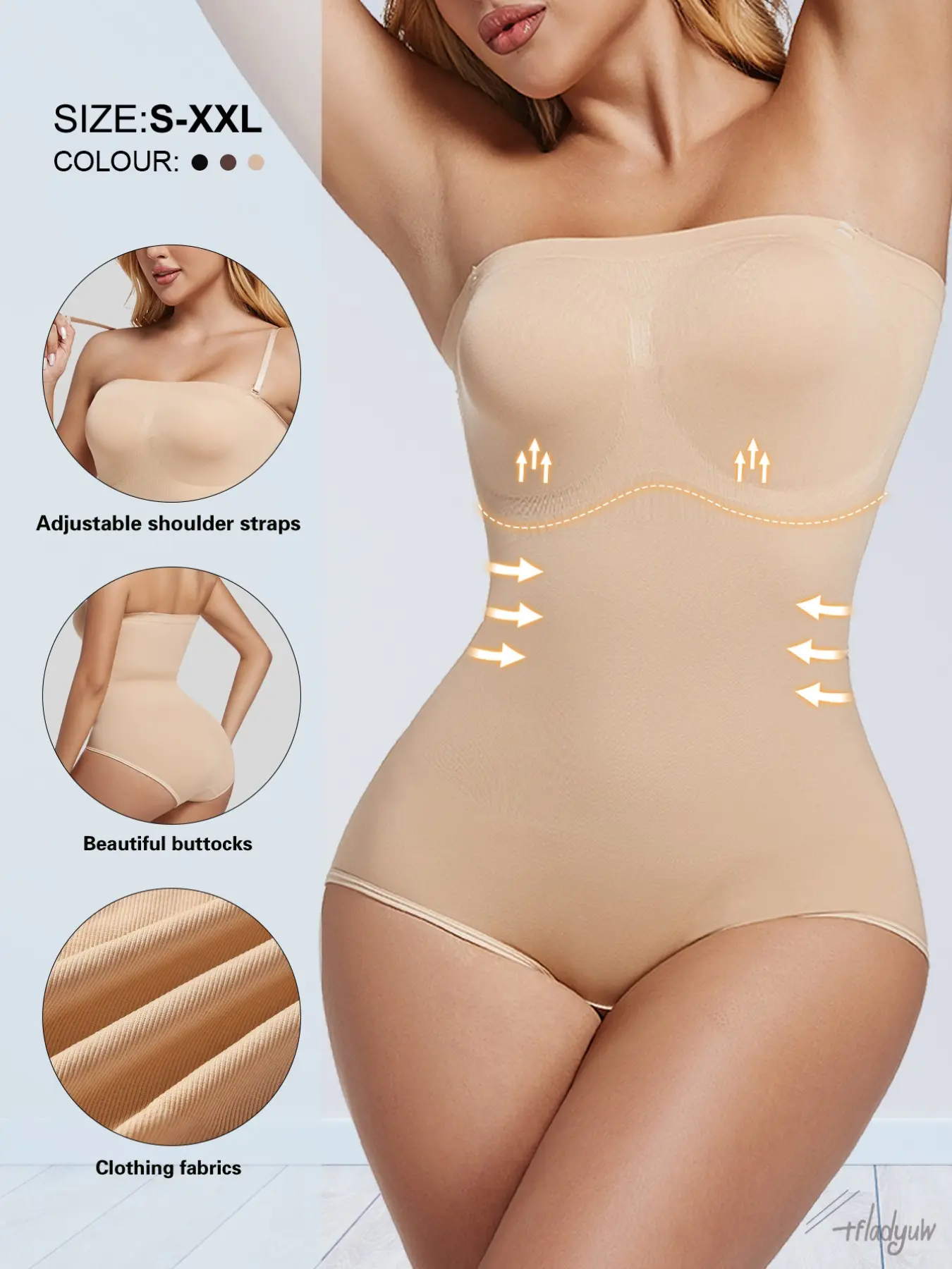 Women's Bustier Shapewear One-Piece, Strapless Waist Cinching Bodysuit with Detachable Straps, Slimming, Fit, Casual and Fashionable, Everyday Essential for