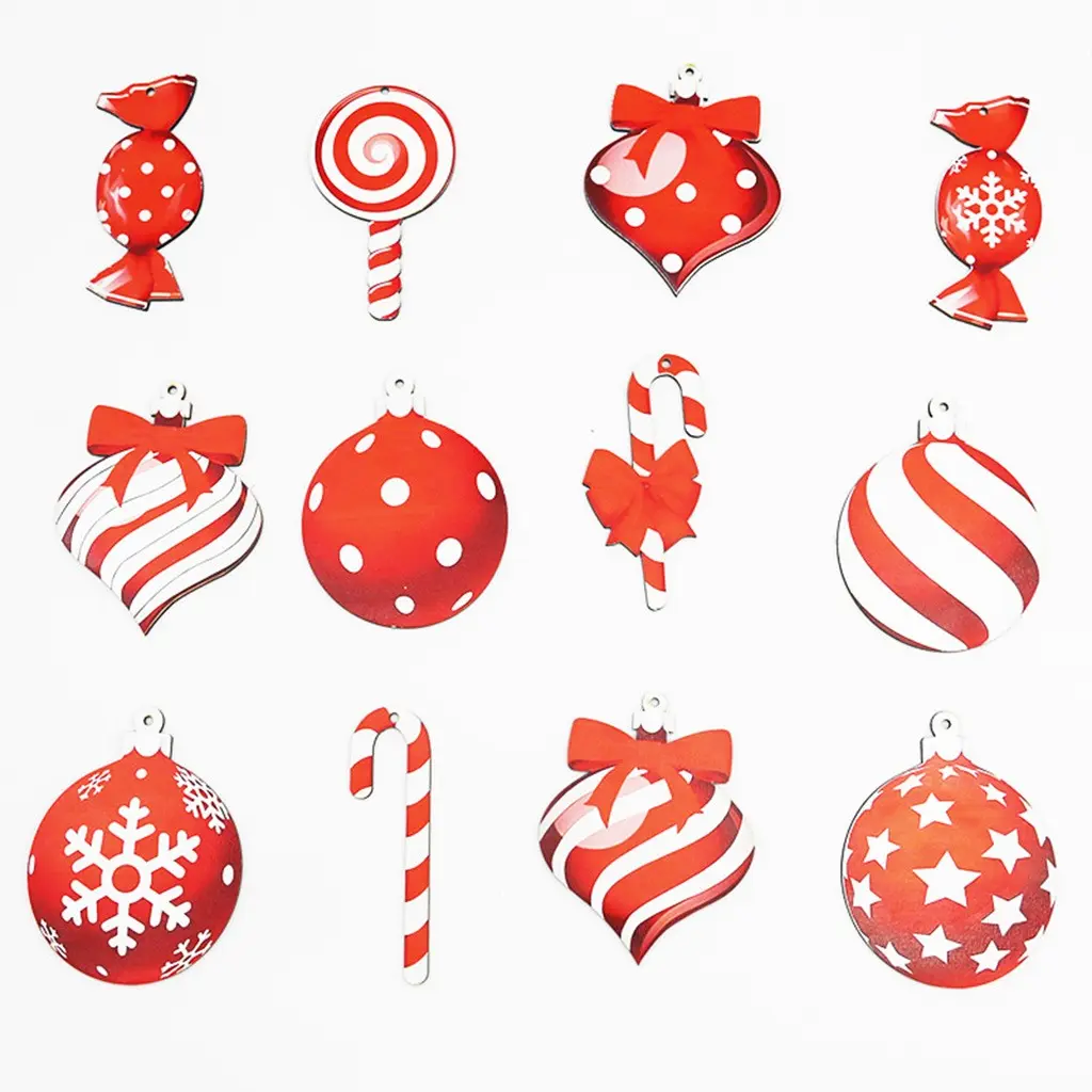 12pcs Wooden Lollipop Candy Decorations, Christmas Tree Ornaments, Festival Party Home Decoration, DIY Painting Materials