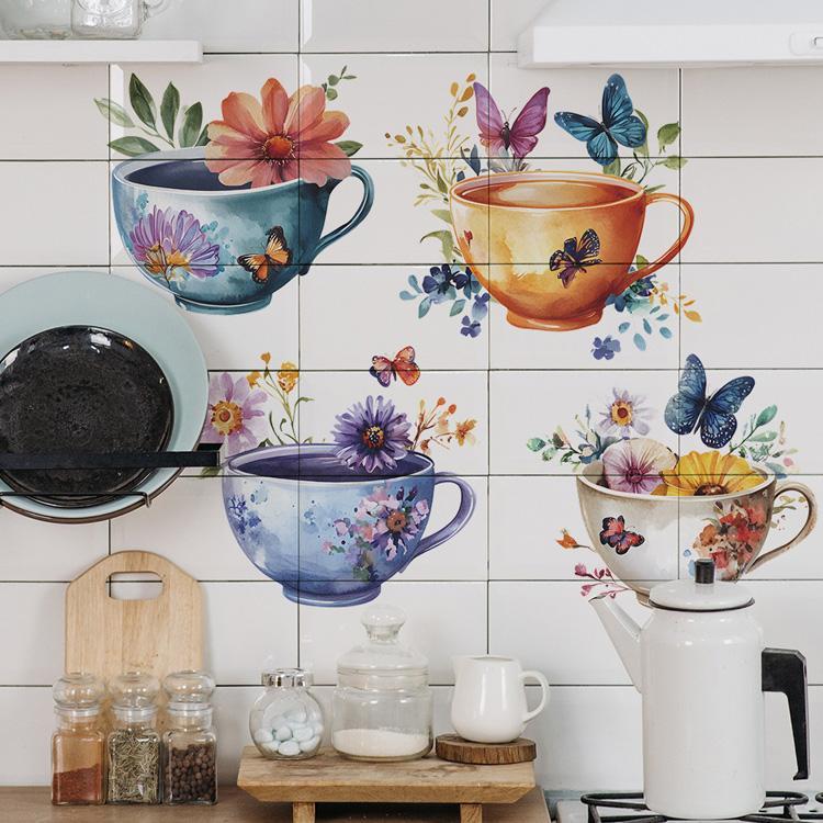 Creative Watercolor Exquisite Tea Cup Wall Sticker For Kitchen Restaurant Decoration Mural Room Background Home Decor Wallpaper Creative Watercolor Exquisite Tea Cup Wall Sticker For Kitchen Restaurant Decoration Mural Room Background Home Decor Wallpaper