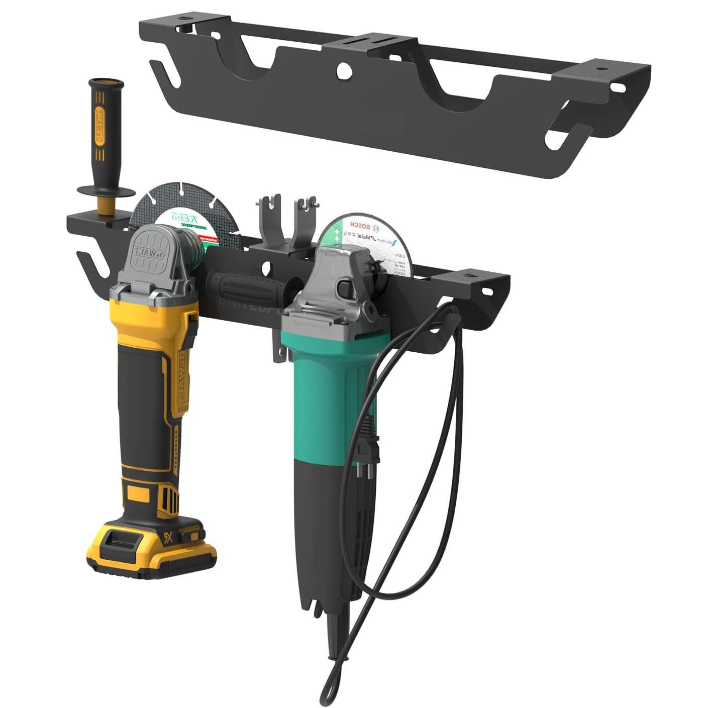 Angle Grinder Holder Stand, Wall Mounted Rack with Cord Hanger, Multifunctional Angle Grinder Rack, Tool Organizer with Accessories, Cordless Tool Organizer
