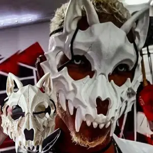 2025 Party Skull Mask Long Teeth Demon Skeleton Half Face Mask Wolf Dragon Tiger Houjuu Nue Mask Cosplay Halloween Costume Props