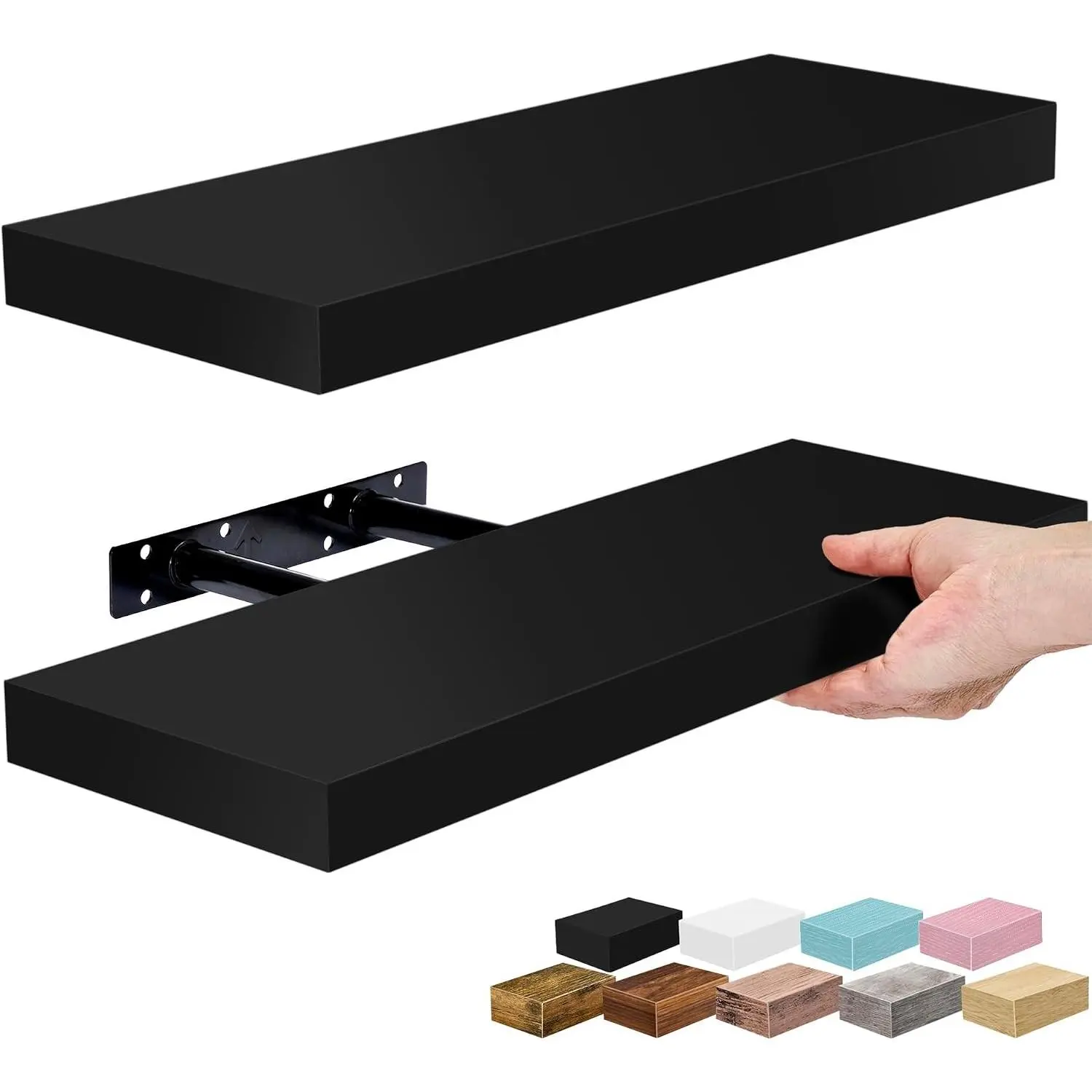 Floating Shelves for Wall – 16 Inch Floating Shelf for Kitchen, Bedroom, Living Room, Bathroom, Home & Wall Decor - Mounted Bathroom Shelves with Invisible Brackets (Black, 2 Pack)