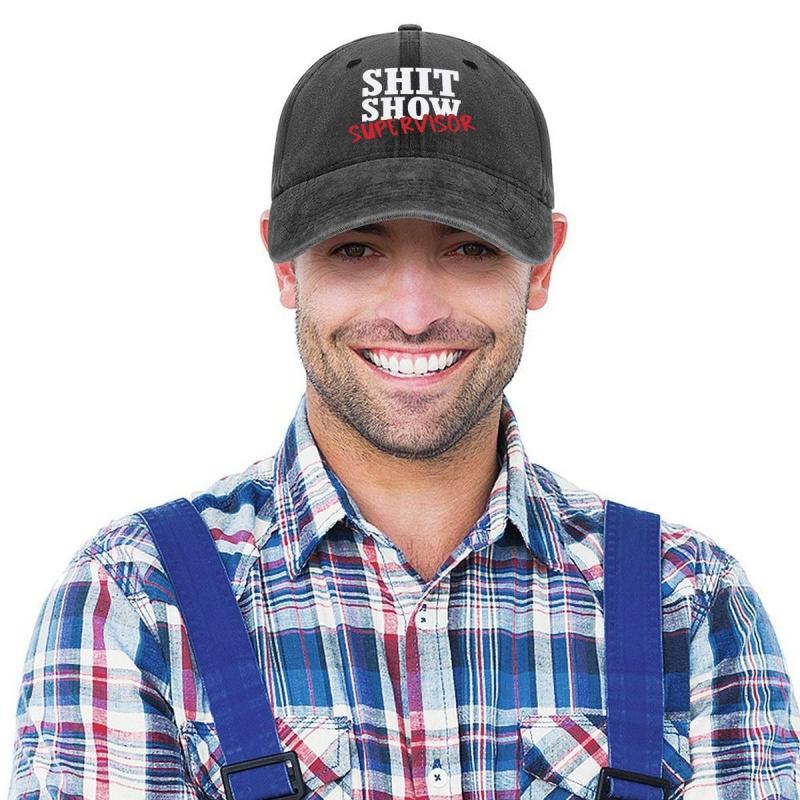 Shit Show Bold - Inspired, 'Shit Show' Supervisor Text Design Unisex Adjustable Adult Washed Denim Baseball Cap