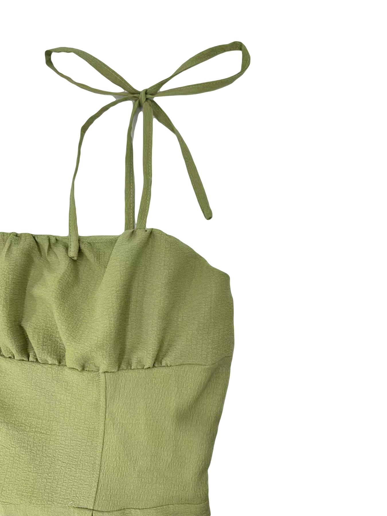 Women's Plain Tie Shoulder Romper, Casual Sleeveless Zipper Romper for Summer, Women's Clothes for Daily Wear