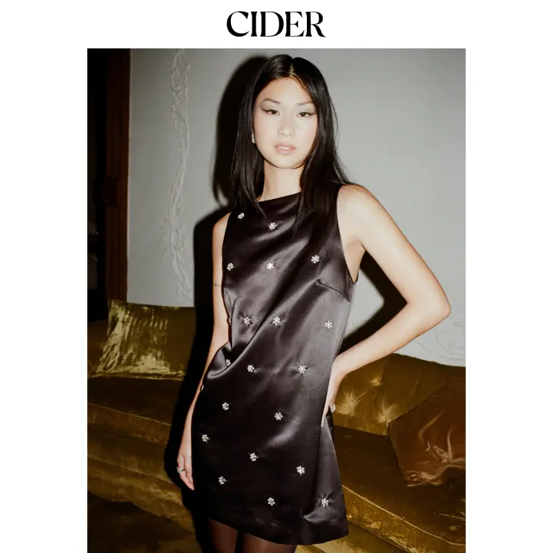 Cider Rhinestone Boat Neck Floral Zip Through Sleeveless Mini Dress SummerFinds