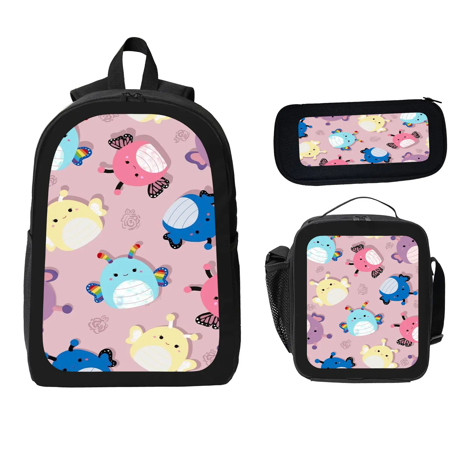 Squishmallows 3 Pcs School Backpack Set for Boys Girls Kids, Large Capacity Bookbag with Insulated Lunch Bag Pencil Case, Water Resistant Travel Daypack for Elementary Middle School f-81