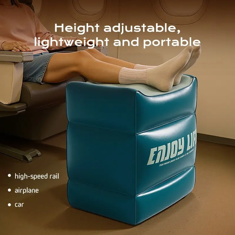 Inflatable Travel Footrest Pillow, Adjustable Height Leg Support Cushion, Suitable for Plane, Car, Train, Home Office