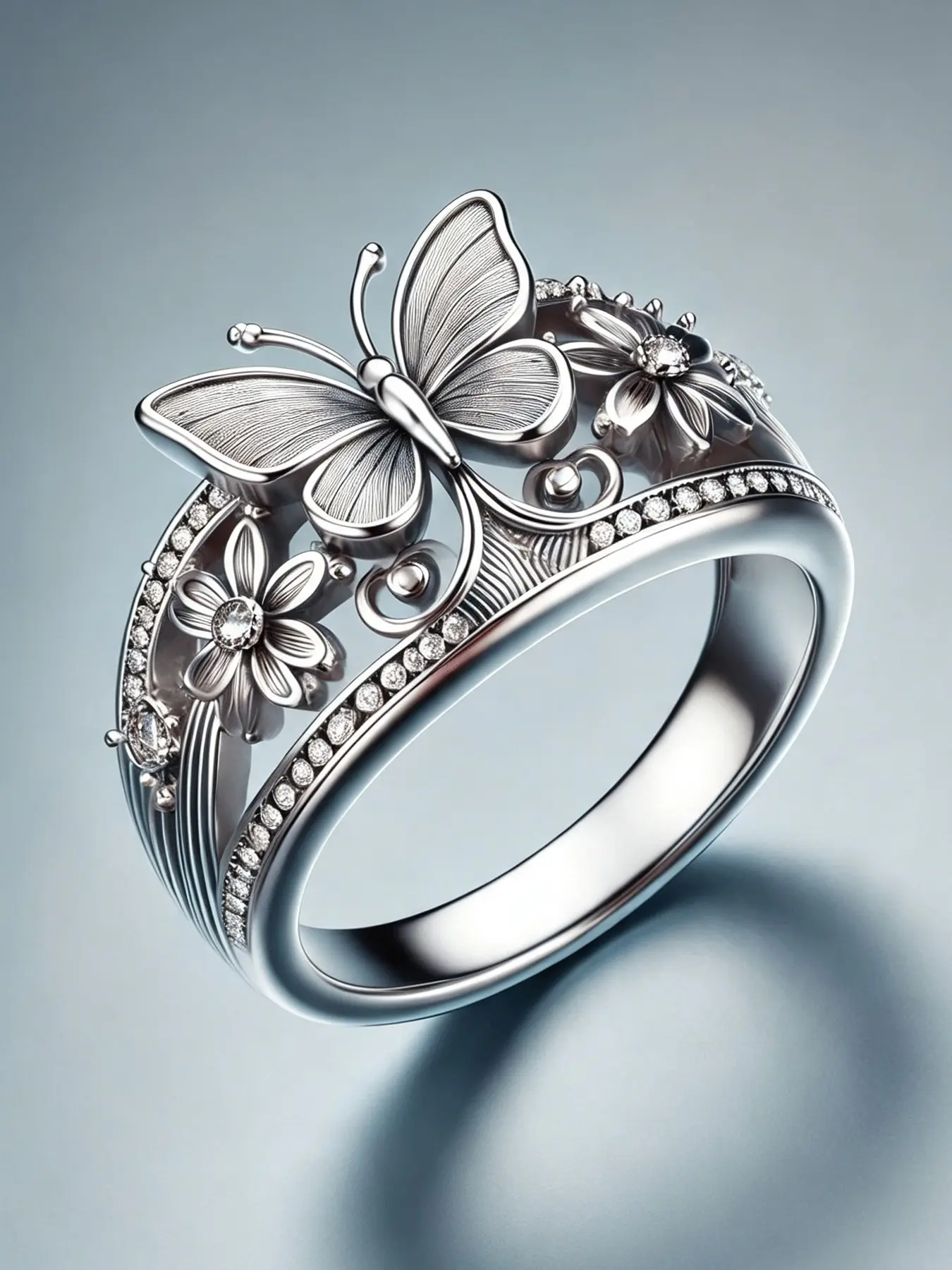 Vintage Ethnic Hollow Butterfly Flower Silver Color Antique Ring for Women, Bohemian Casual Everyday Commute Party Ring