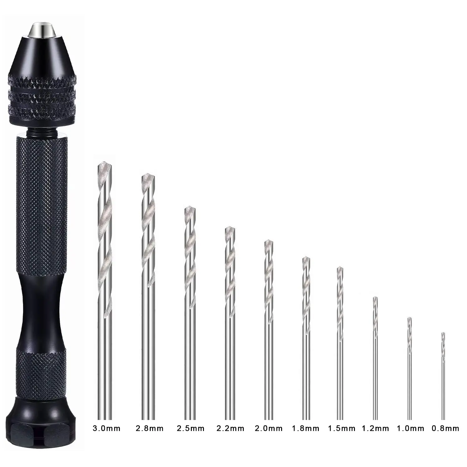 Professional Pin Vise Hand Drill Bits, Mini Twist Drill Bits Set (0.8-3.0mm), Precision Hand Drill Bit Rotary Tools Set of 11, for Metal , Manual Work DIY, , Assembling, Model Making