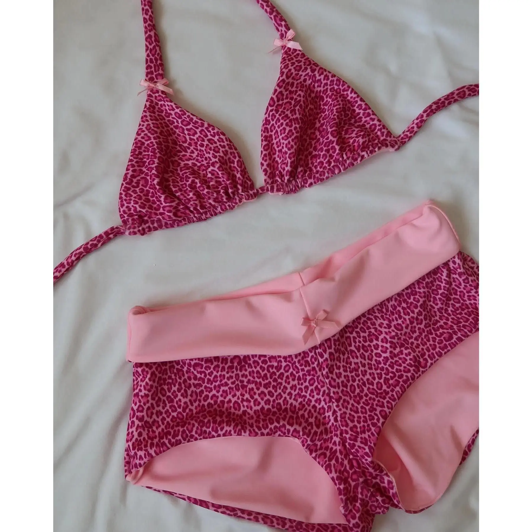 Women Halter Neck Triangle Bikini Sets Vintage 90s Aesthetic Bathing Suits Summer Boy Shorts Swimsuits y2k Coquette Swimwear