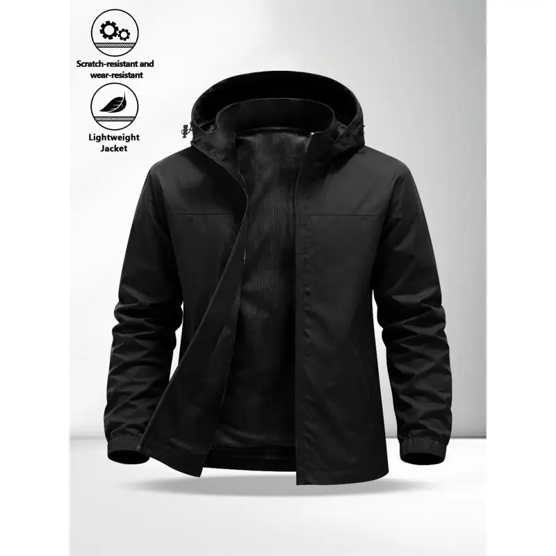 Men's Lightweight Hooded Jacket with Zipper Pockets, Breathable Comfort Fabric, Regular Fit, Daily Streetwear