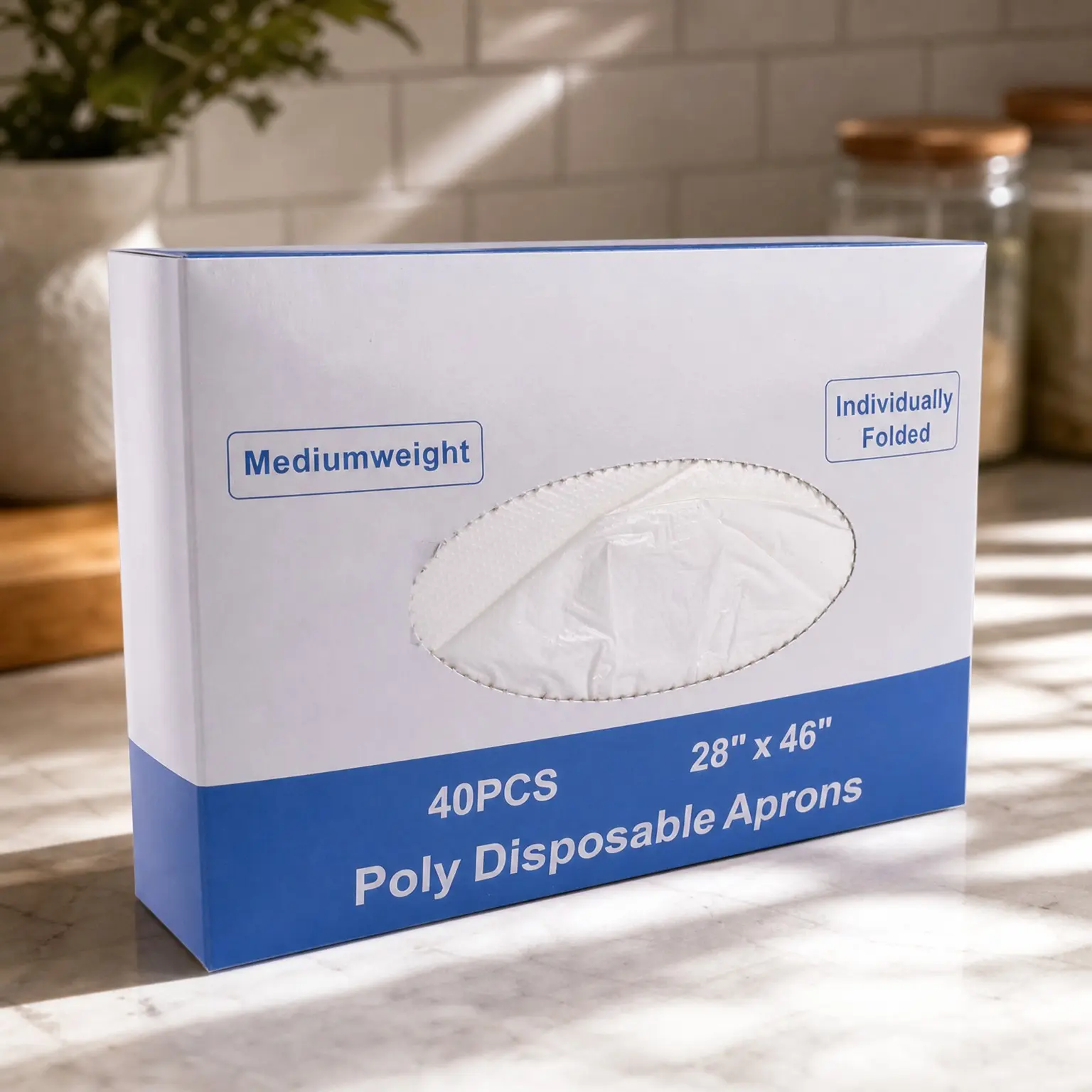 Poly Apron Individually Wrapped, Medium Weight, Disposable Polyethylene PE Waterproof Aprons for Food Prep and Cooking, 100 Pack
