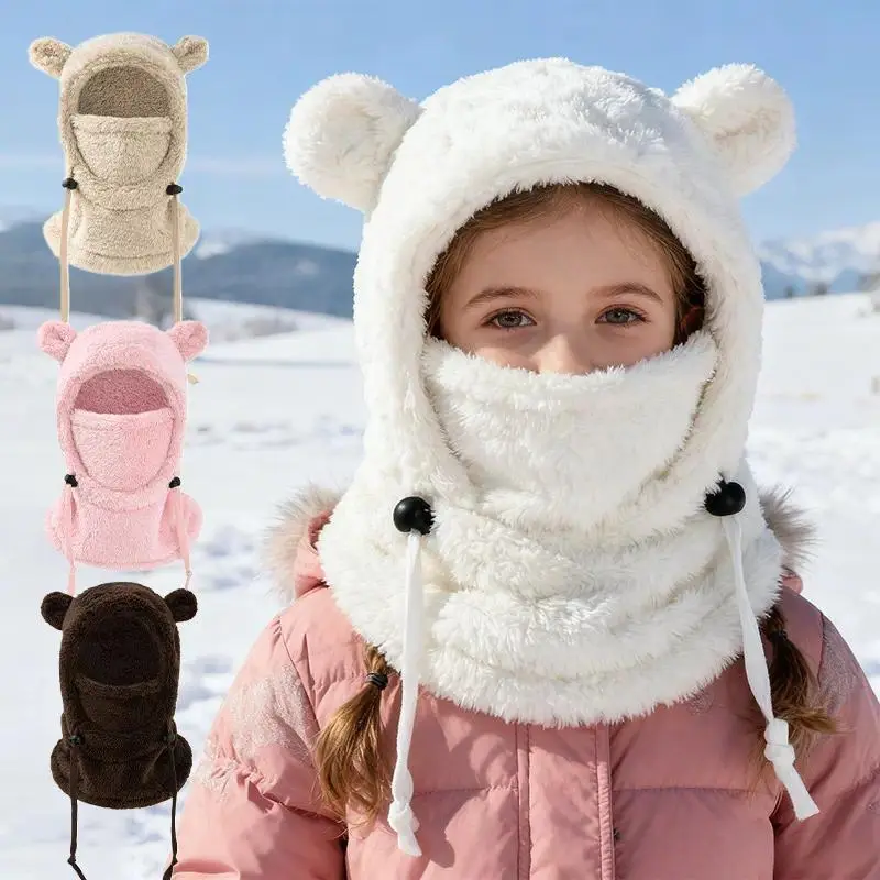 Cute Winter Hooded Balaclava Ski Mask - Thermal Cotton Insulation, Lightweight Windproof Polyester, Adjustable Drawstring, Machine Washable, 1 Size for Skiing,Cyclists, Face+Neck Protection Hat, Drawstring Lets You Tune Coverage, Face+Ear Warmth, Insulati