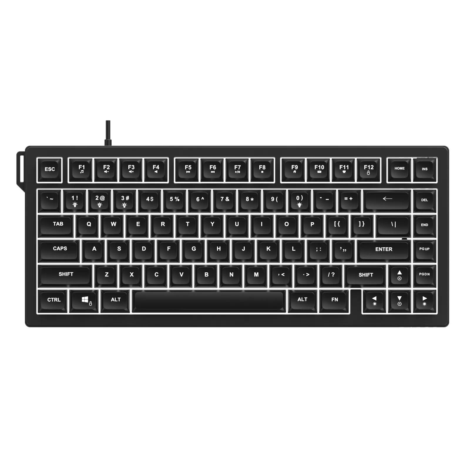 AJAZZ AF82 wired film keyboard multifunctional volume adjustment knob 82 keys save desktop space ergonomic design wired plug and play mute keys computer office keyboard supports multiple systems suitable for esports games and office work