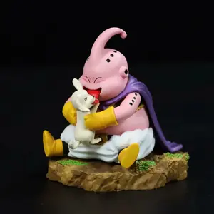 Fat Buu Figurine Holding Puppy, Cute Sitting Pose Collectible Ornament, Unisex Gift for Boys and Girls, Perfect Decoration Piece