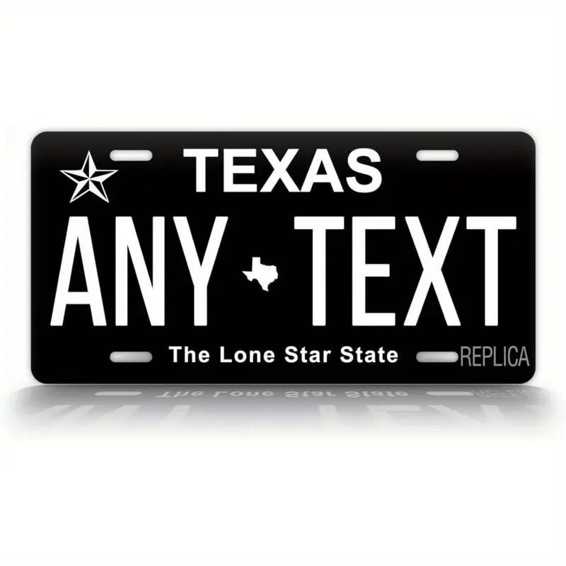 Custom Personalized Texas Black Aluminum Metal License Plate (29x14cm) - Custom Front License Plate, Automotive Accessories for Car, Bedroom Home Decor Plaque