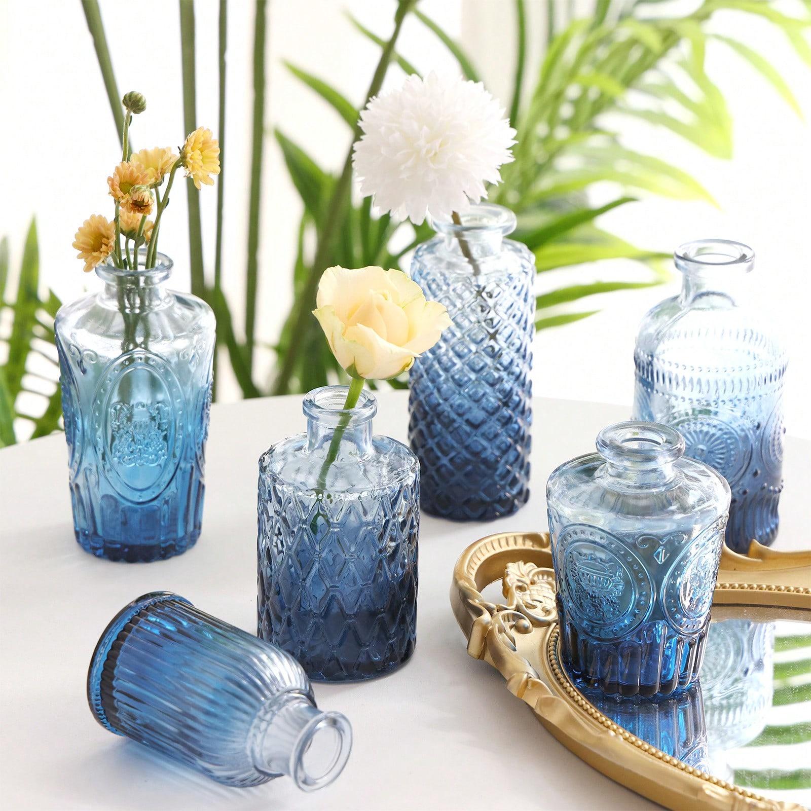 Tomnk Set Of 18/36 Blue Bud Vases For Flowers, Vintage Clear Glass Vases Small Vases For Centerpieces For Home Table Decor Rustic Wedding Decorations, Discount Small Order Vases For Florists & Event Planners, Mother's Day Decor, Ideal Mother's Day Gift