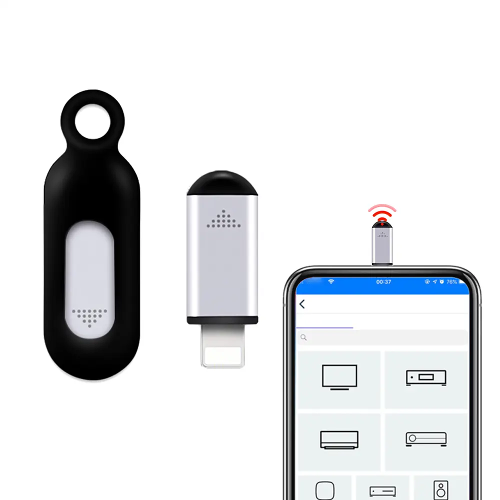 Universal Mini Smart Phone Infrared Transmitter Remote Controller with Built-in Keychain Holder, Replacement for iOS Smartphones, TVs, Air Conditioners, Fans, Cameras, Built-In Keychain Holder Remote Controls
