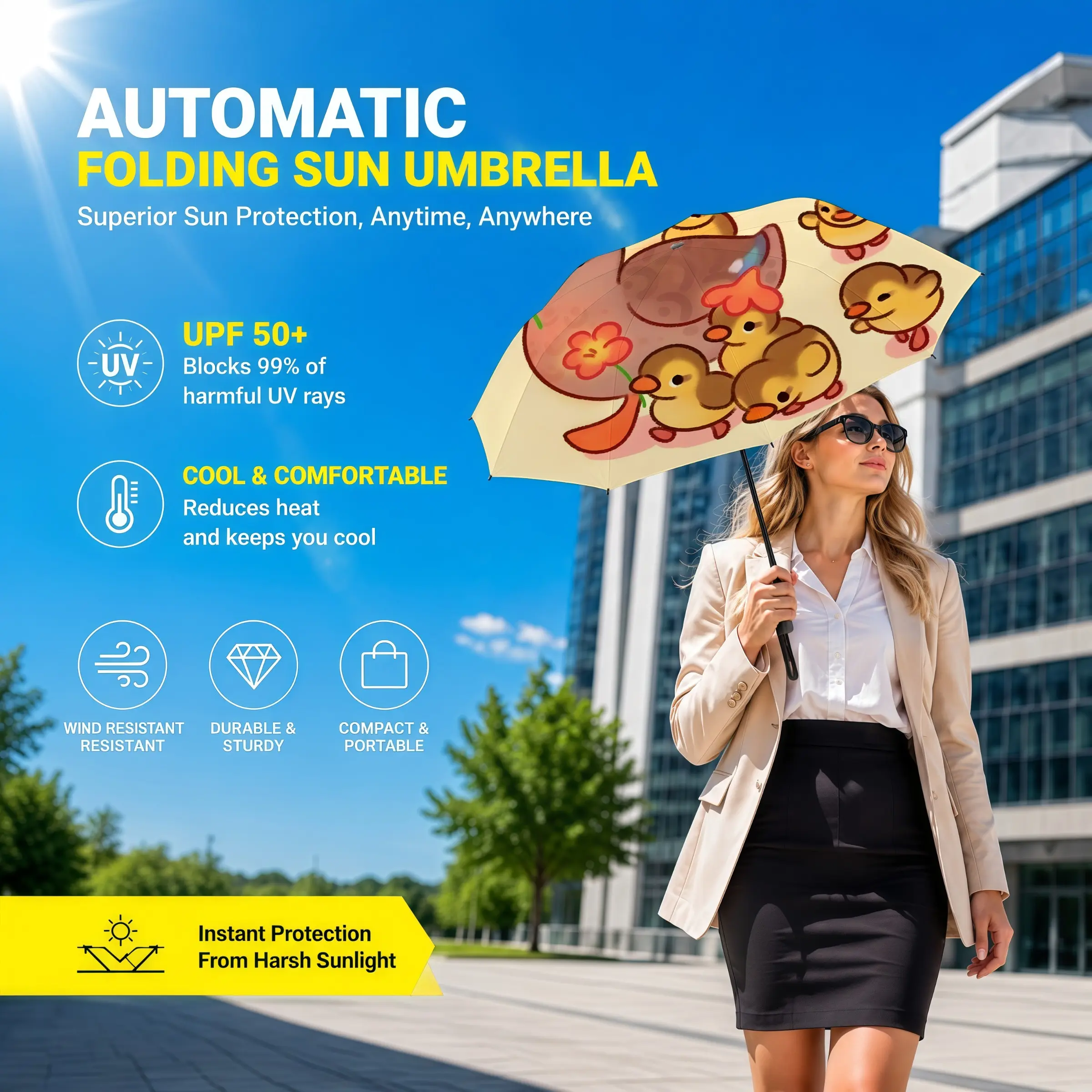1pc Foldable Automatic Umbrella, featuring both rainproof and sun protection functions. Lightweight and portable, it can open and close automatically. Suitable for both men and women, it is ideal for daily use and an essential item for travel.