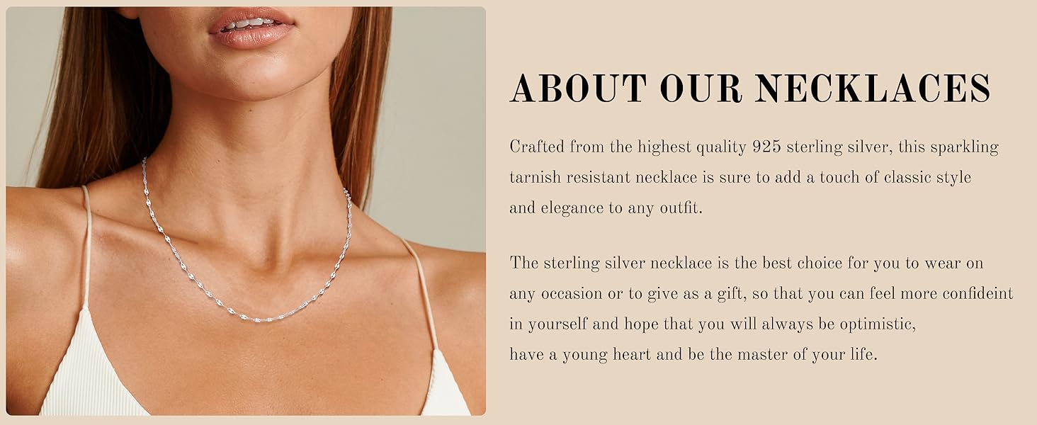 CASSIECA Women's 925 Silver Chain Without Pendant 0.9mm Snake Chain Sturdy Non-Tarnishing Silver Chain Women's Jewellery Gifts for Women 2mm Silver Lip Necklace