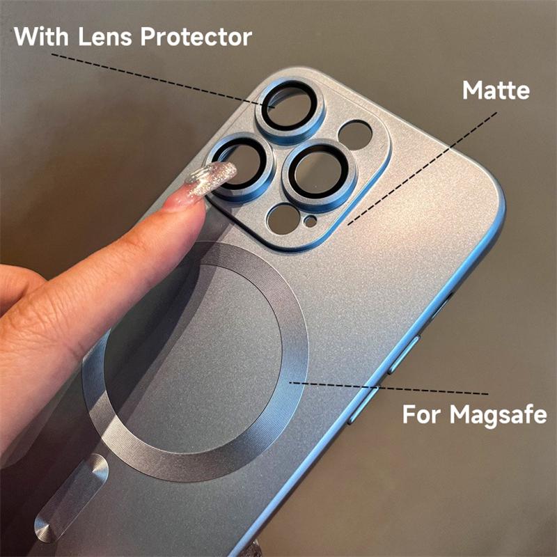 Magnetic case for iPhone 17 Pro Max 16 15 14 13 12 Phone Case for Women, Matte Luxury Soft Metallic Luster Design with Camera Lens Protector, Compatible with Magsafe Case