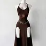Vintage Gothic Halter Tie Dress, Slimming Split Midi Dress, Dark Theme Party Gown, Unique Retro Style, Perfect for Ceremonies, Elegant Party Dresses