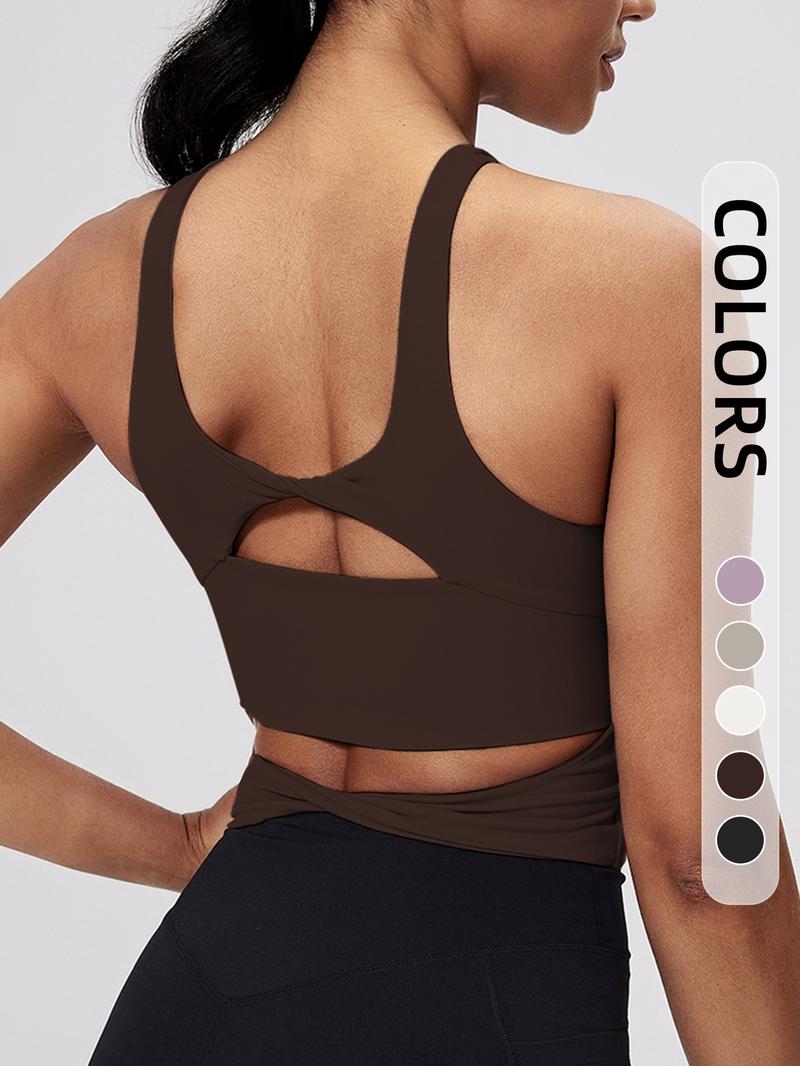 Women's Solid Color Racer Back Sports Bra, Breathable Comfortable Sports Bra, Ladies Sportswear for Yoga Gym Workout