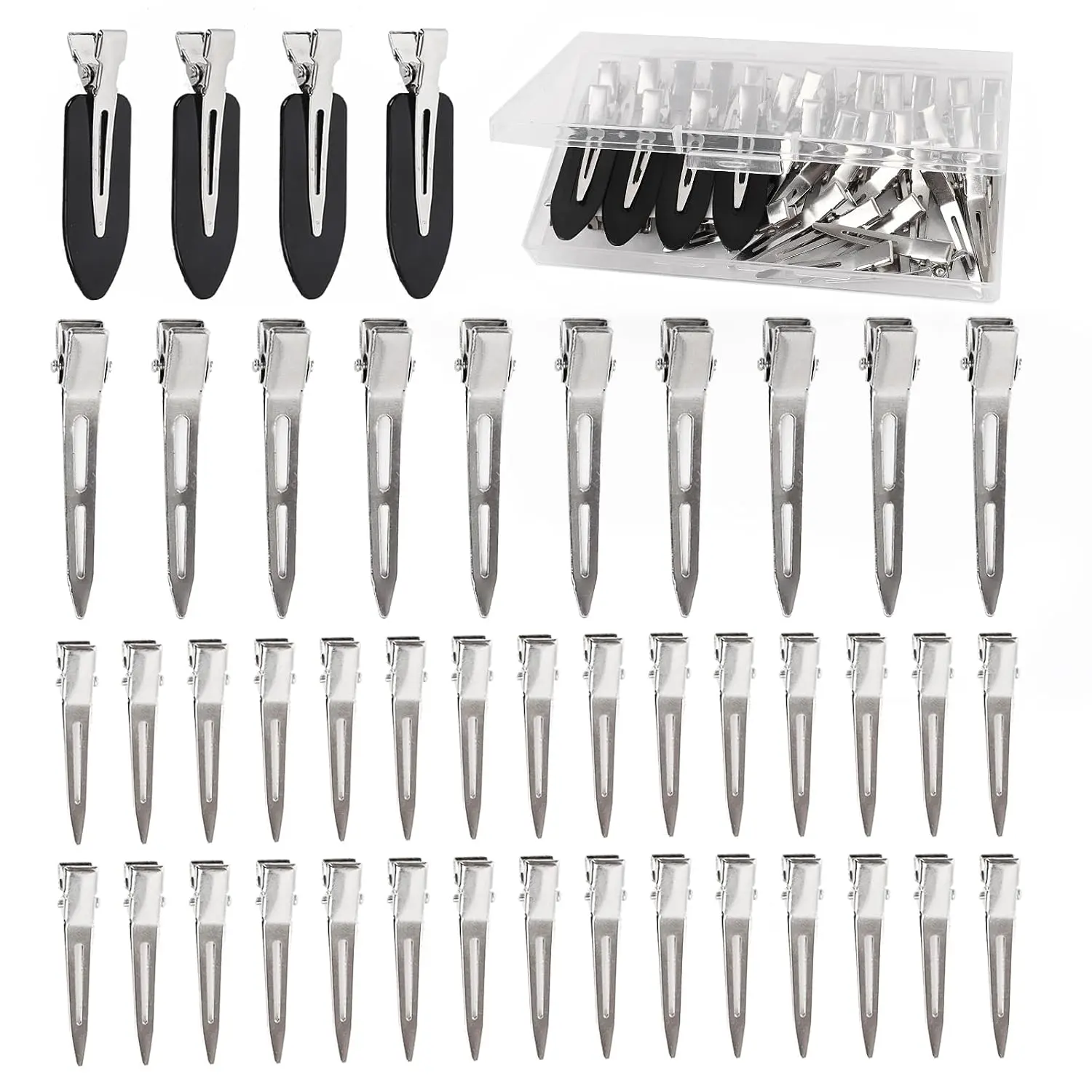 Hair Clips for Women Styling, 44 count Metal Duck Billed Pin  Clips, Hair Pins, Salon, Makeup, Hair Dyeing,  & Black